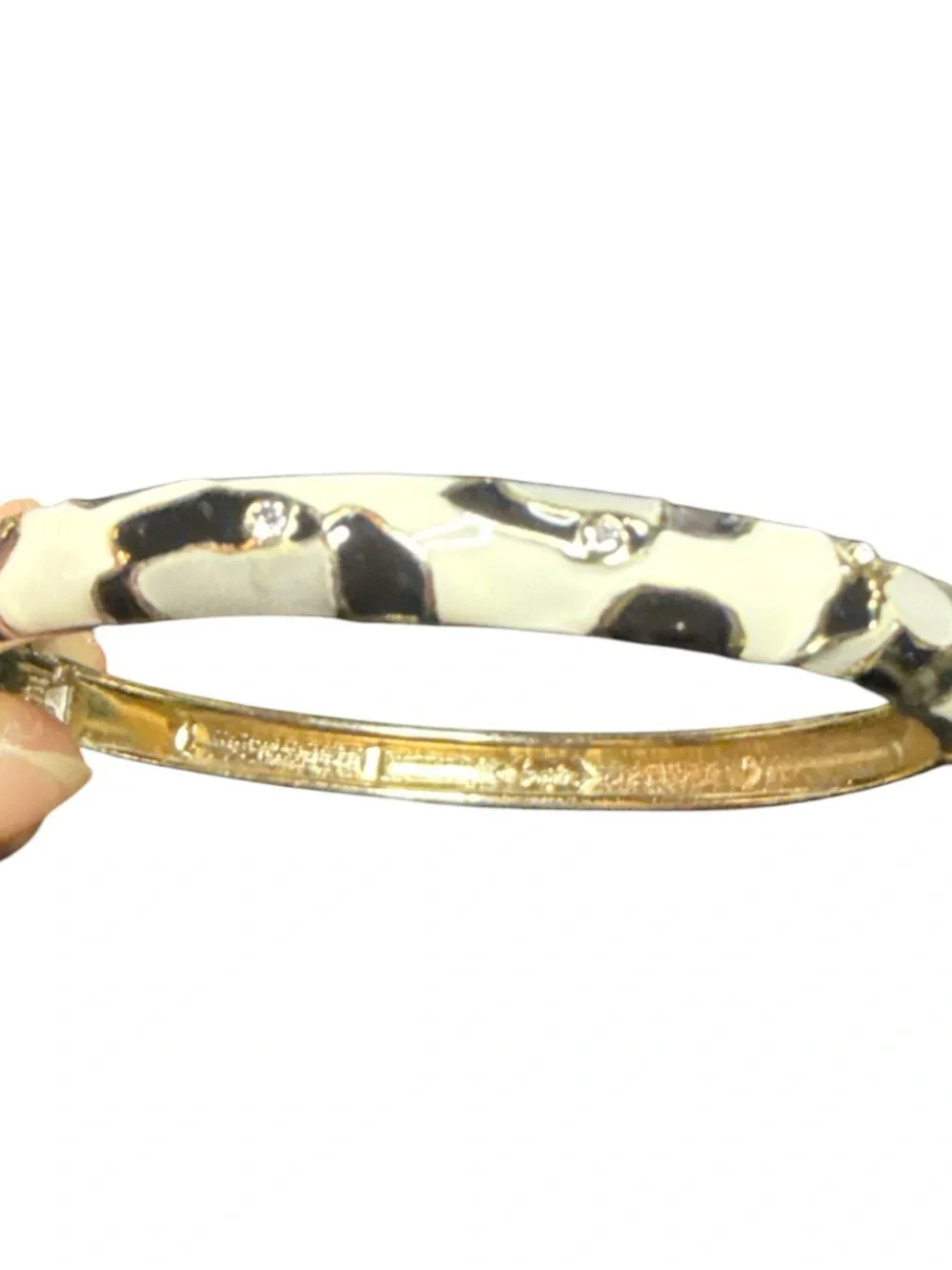 Sequin NYC 4 Pc Hinged Bangle Bracelet Set Black White Enamel Crystal Gold Tone